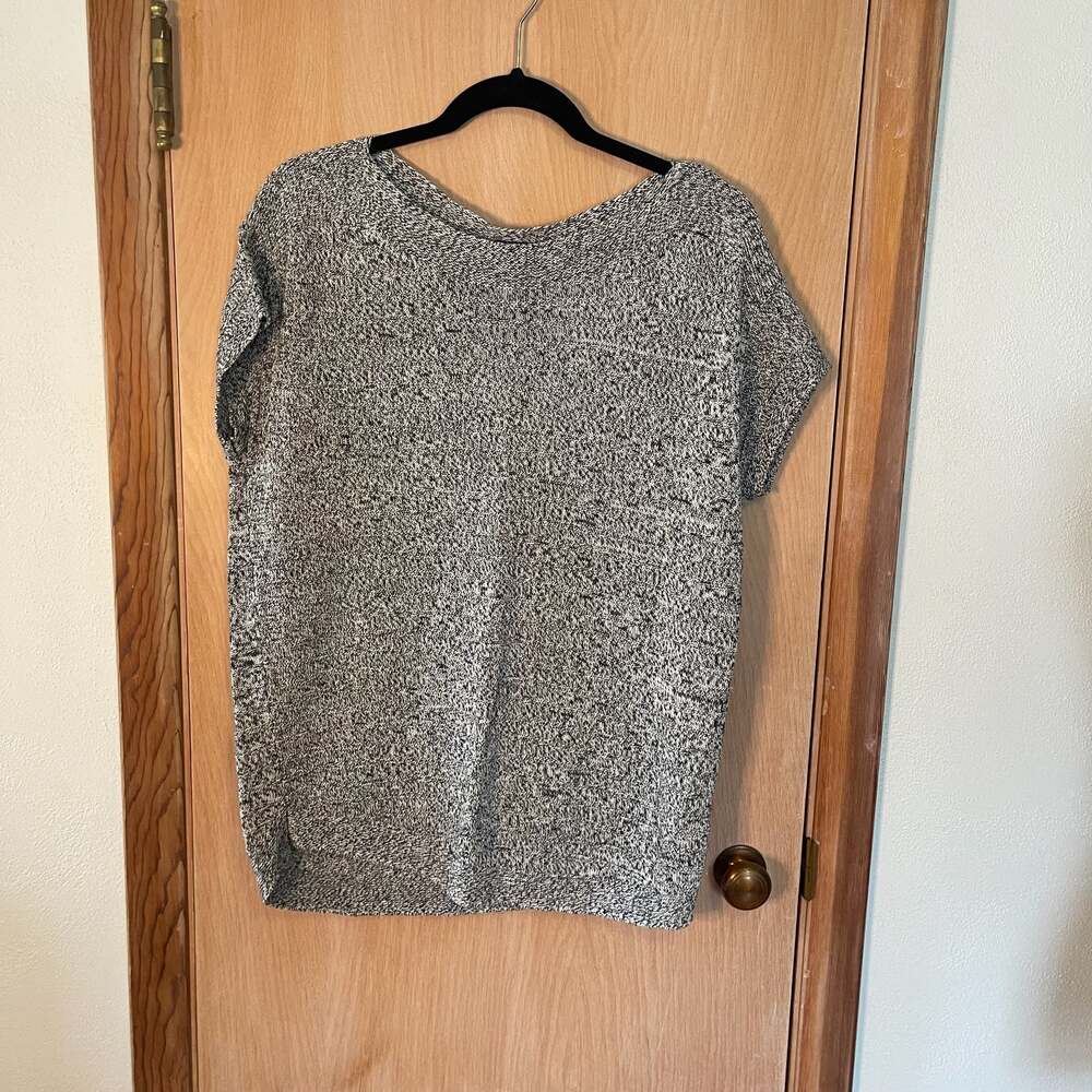 Talbots Linen Cap Sleeve Sweater Top Womens L Gray Cozy Knit